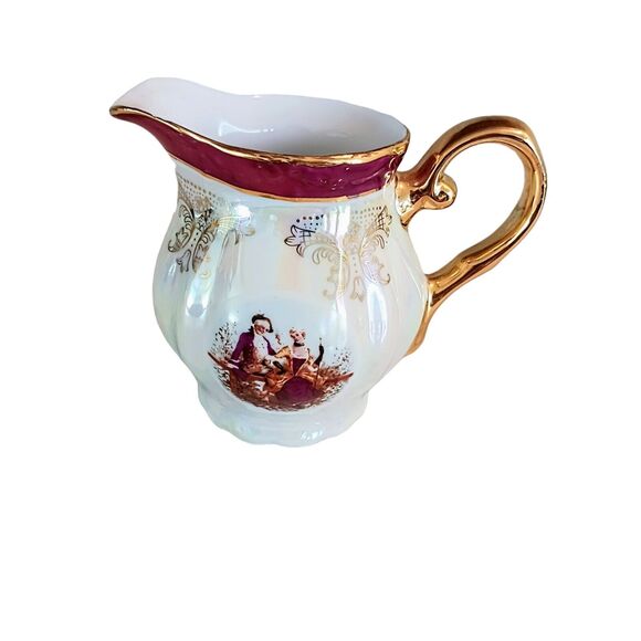 GNA Fine Porcelain CREAMER 24k Hand Painted Victorian Romantic Iridescent Vintag - Picture 3 of 13